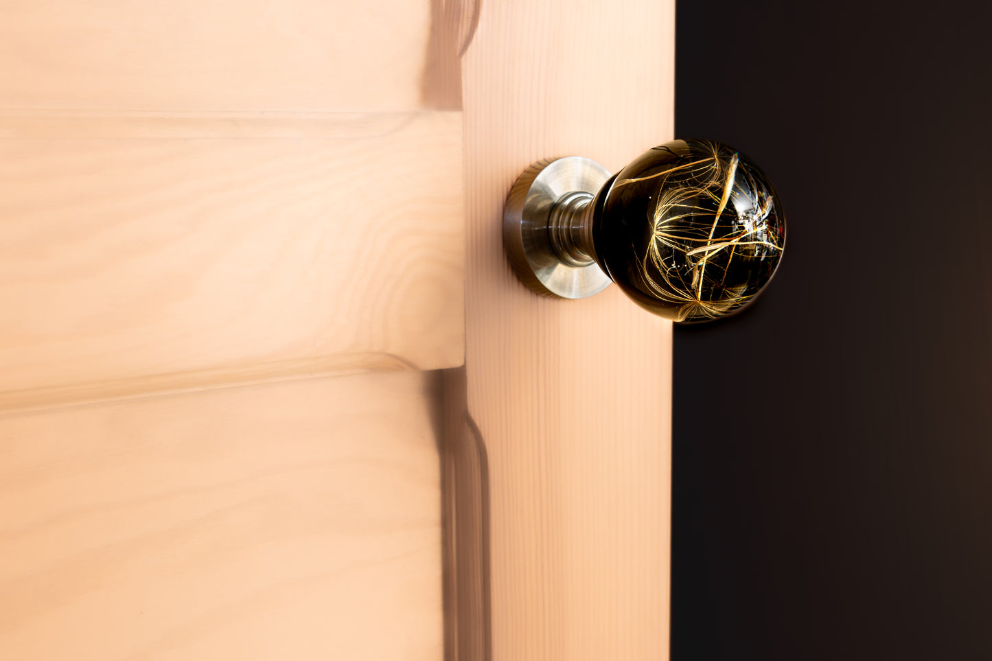 Botanical Resin Door Knobs – Midnight Dandelion Edition Handmade Internal Door Handles | Luxury Nature Hardware