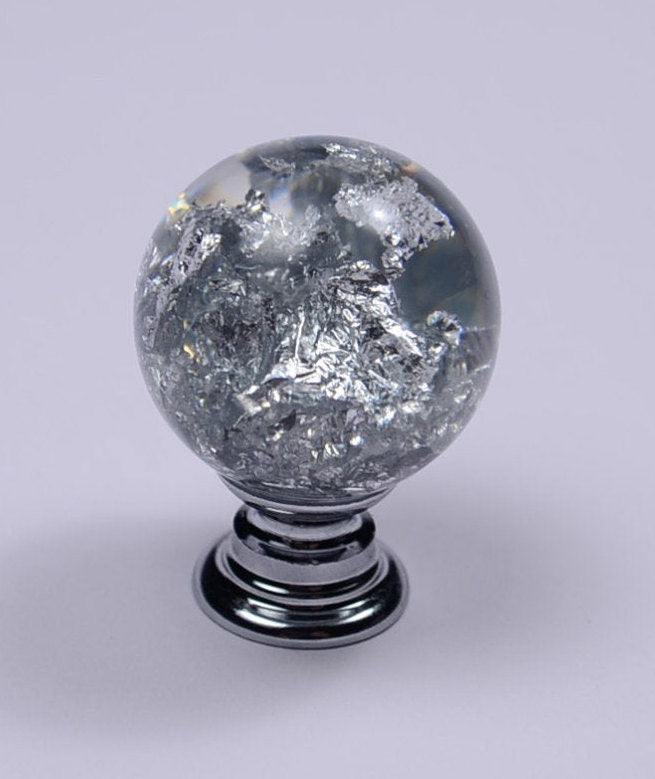 Home gifts , Drawer Knobs with Silver Flakes, Furniture knobs handmade from resin. Mid century modern drawer knobs
