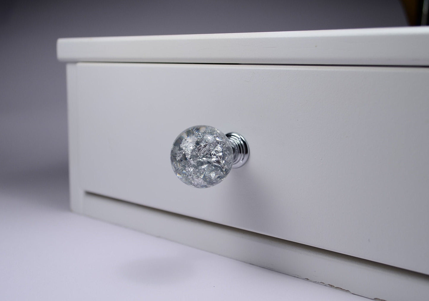 Home gifts , Drawer Knobs with Silver Flakes, Furniture knobs handmade from resin. Mid century modern drawer knobs