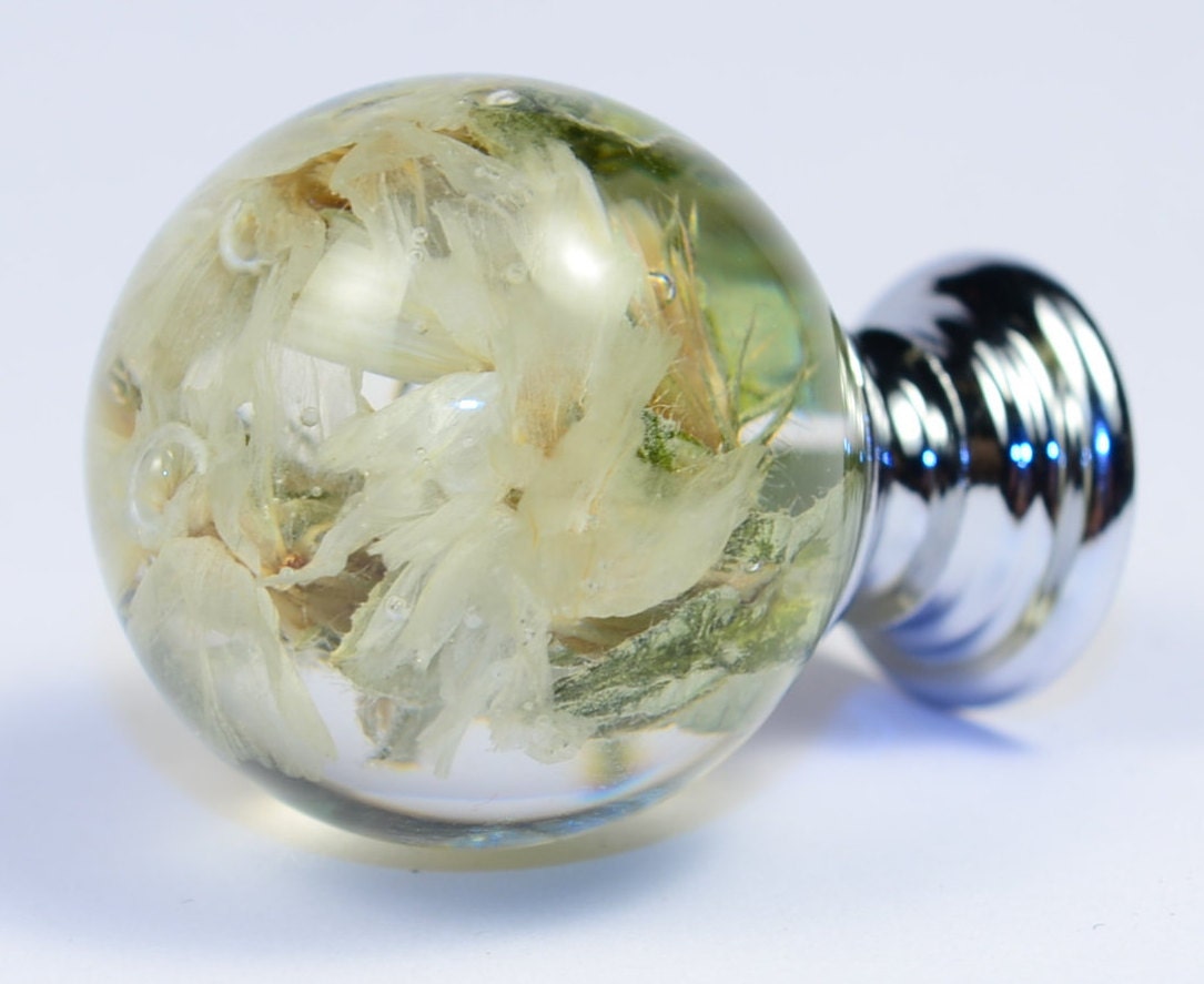 Set of 5 Real Flowers Resin Knobs Unique Gift