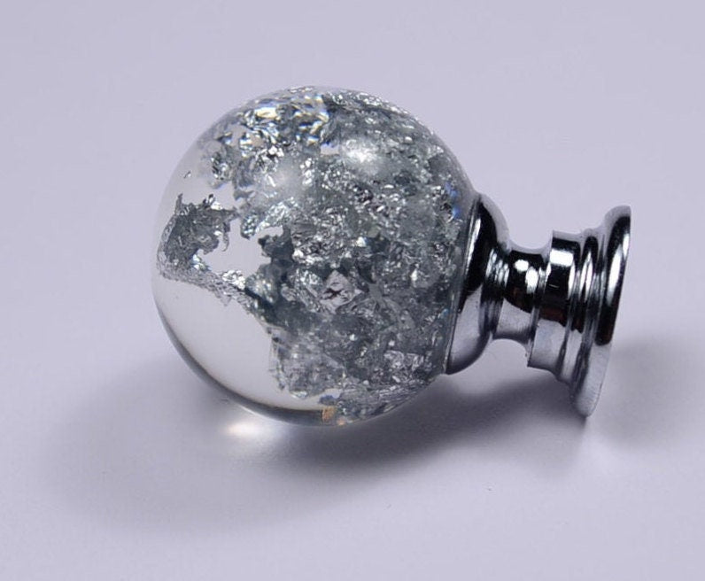 Home gifts , Drawer Knobs with Silver Flakes, Furniture knobs handmade from resin. Mid century modern drawer knobs
