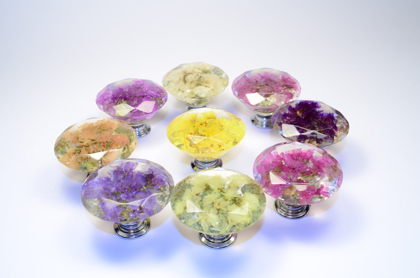 Plant Decor Home, Set of 9 Big With Real Wild Flower Drawer Knobs , Perfect present for women