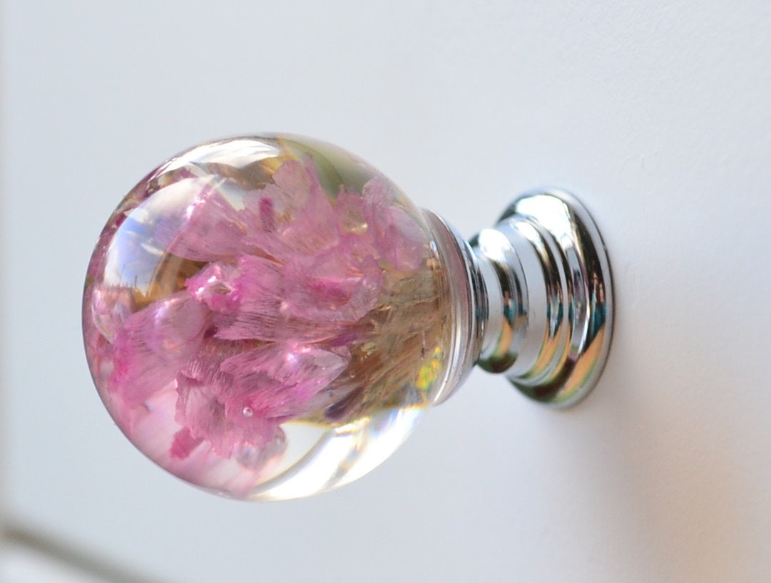 Set of 6 Real Flower Resin Drawer Knobs 28mm, Personalized Gifts , , Door Knobs , Gift for her