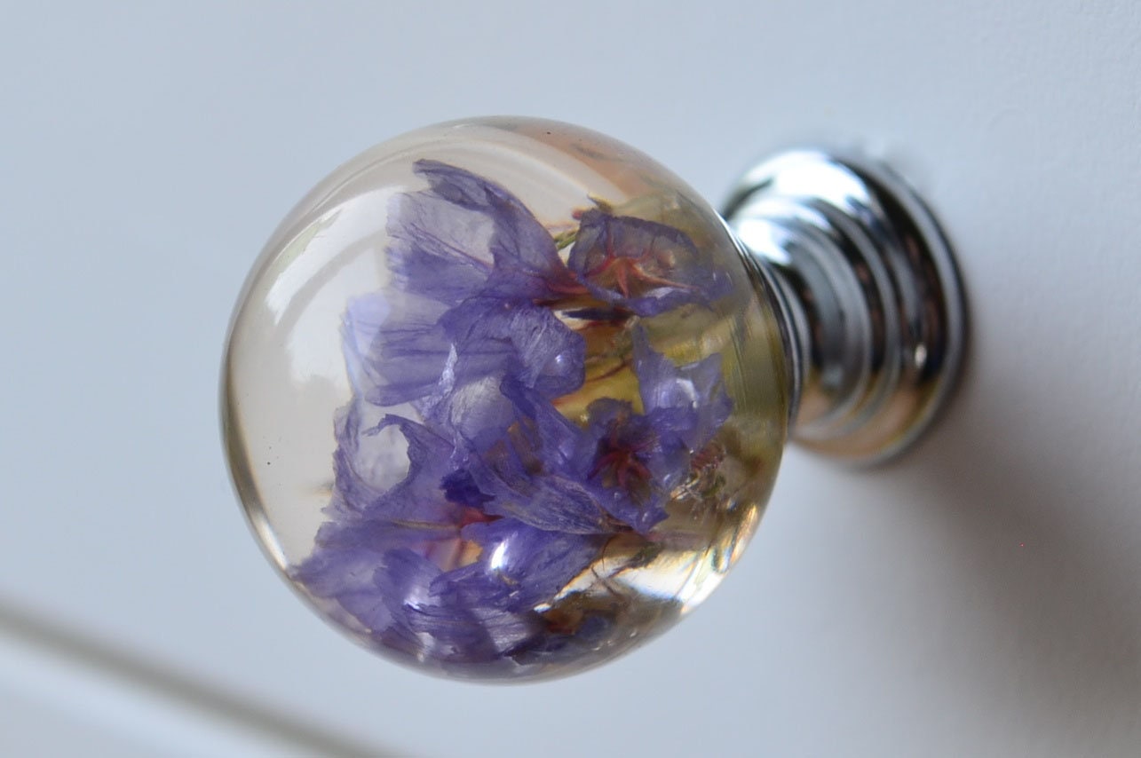 Set of 6 Real Flower Resin Drawer Knobs 28mm, Personalized Gifts , , Door Knobs , Gift for her
