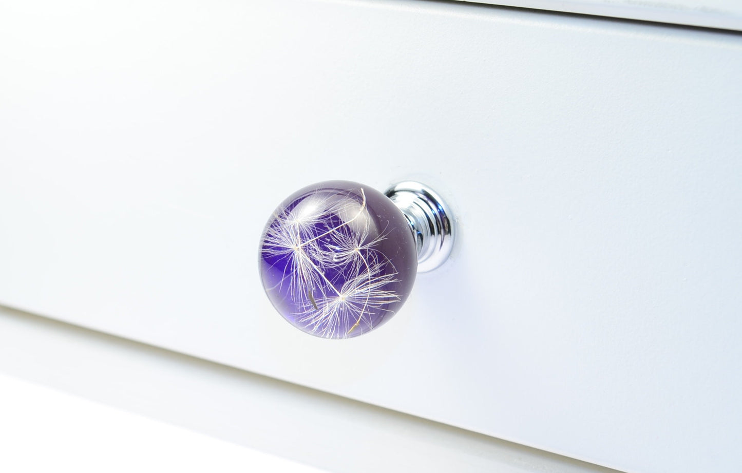 Real Dandelion Seeds Drawer Dresser Furniture Purple Knobs Handmade Gift Knobs