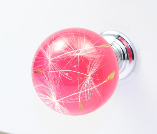 Pink Dandelion Resin Cabinet Knob – Handmade Botanical Drawer Handle