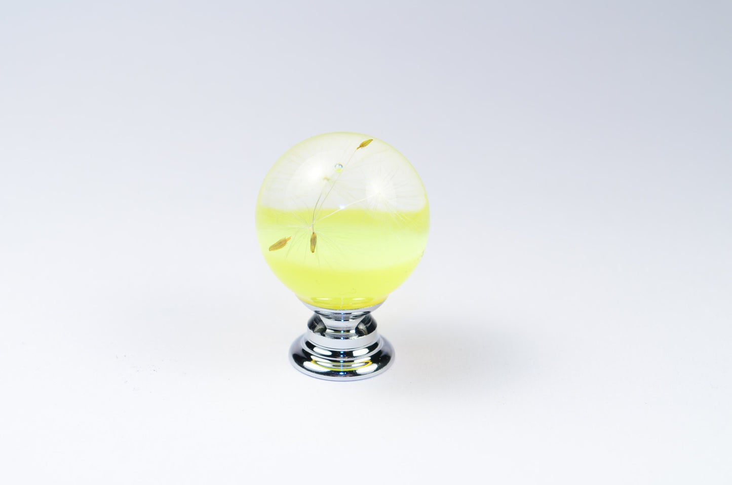 Yellow Dandelion Resin Cabinet Knob – Handmade Botanical Drawer Handle (Silver/Chrome or Golden/Brass Base)