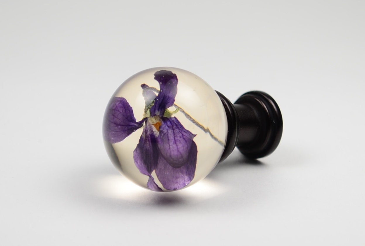Boho Resin Home Accessories, Violet Real Wildflower knob, Cabinet door knobs, Drawer pulls, Unique gift