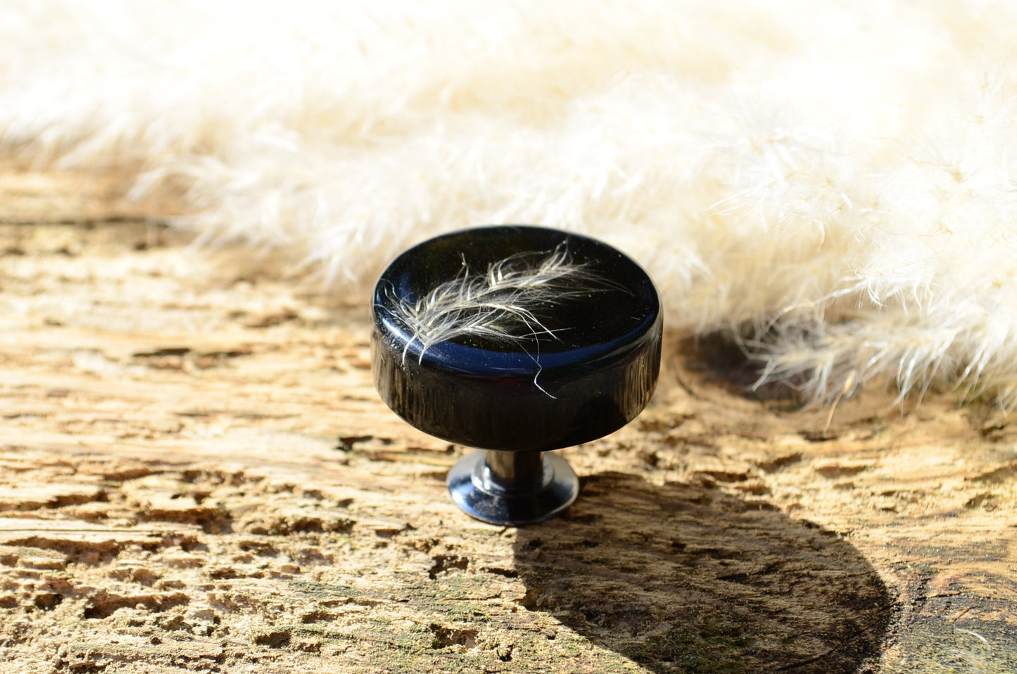 Real delicate grass in cabinet knob in elegant a black version, Summer gift