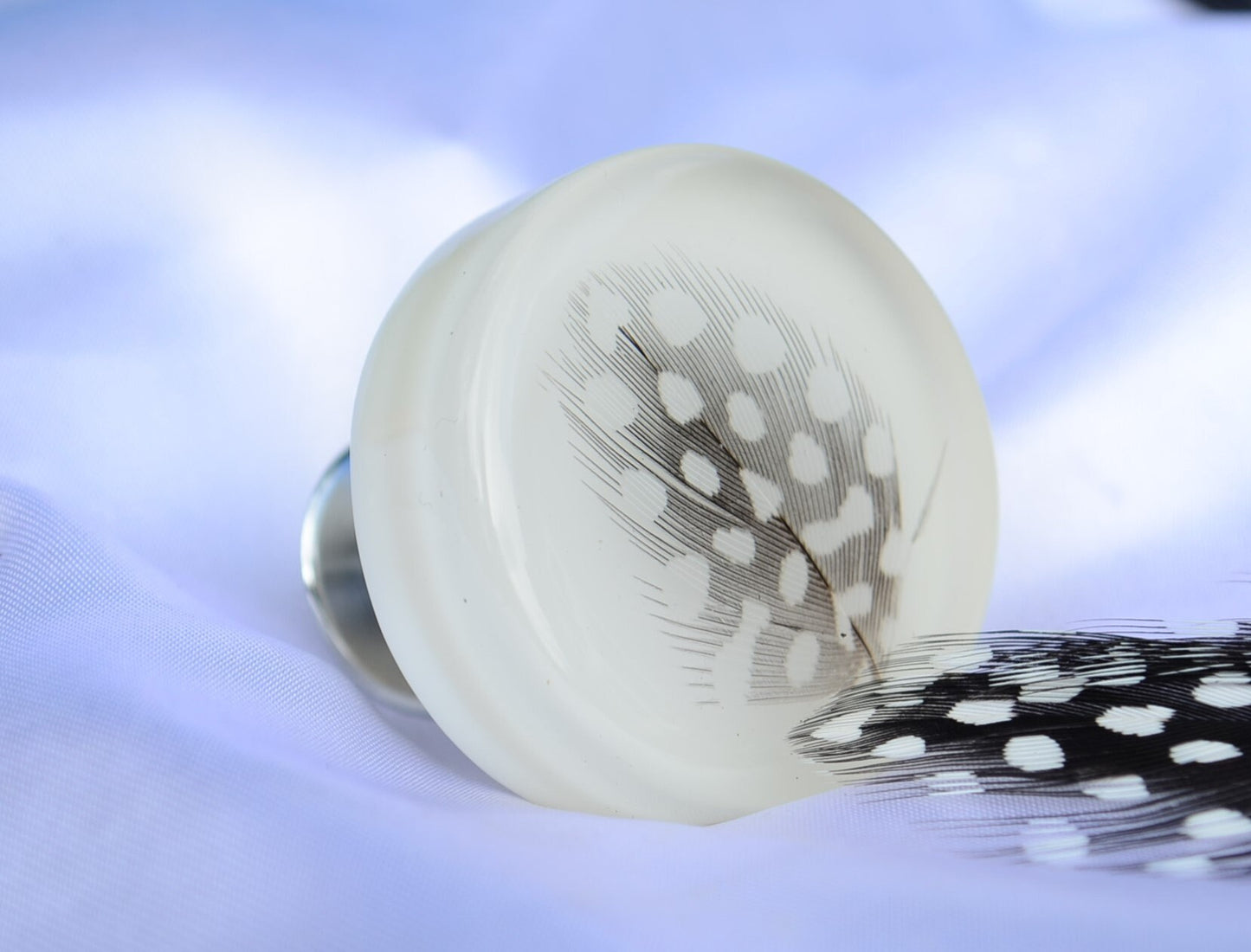 Very delicate feather black and white cabinet knob, Special gift for her,