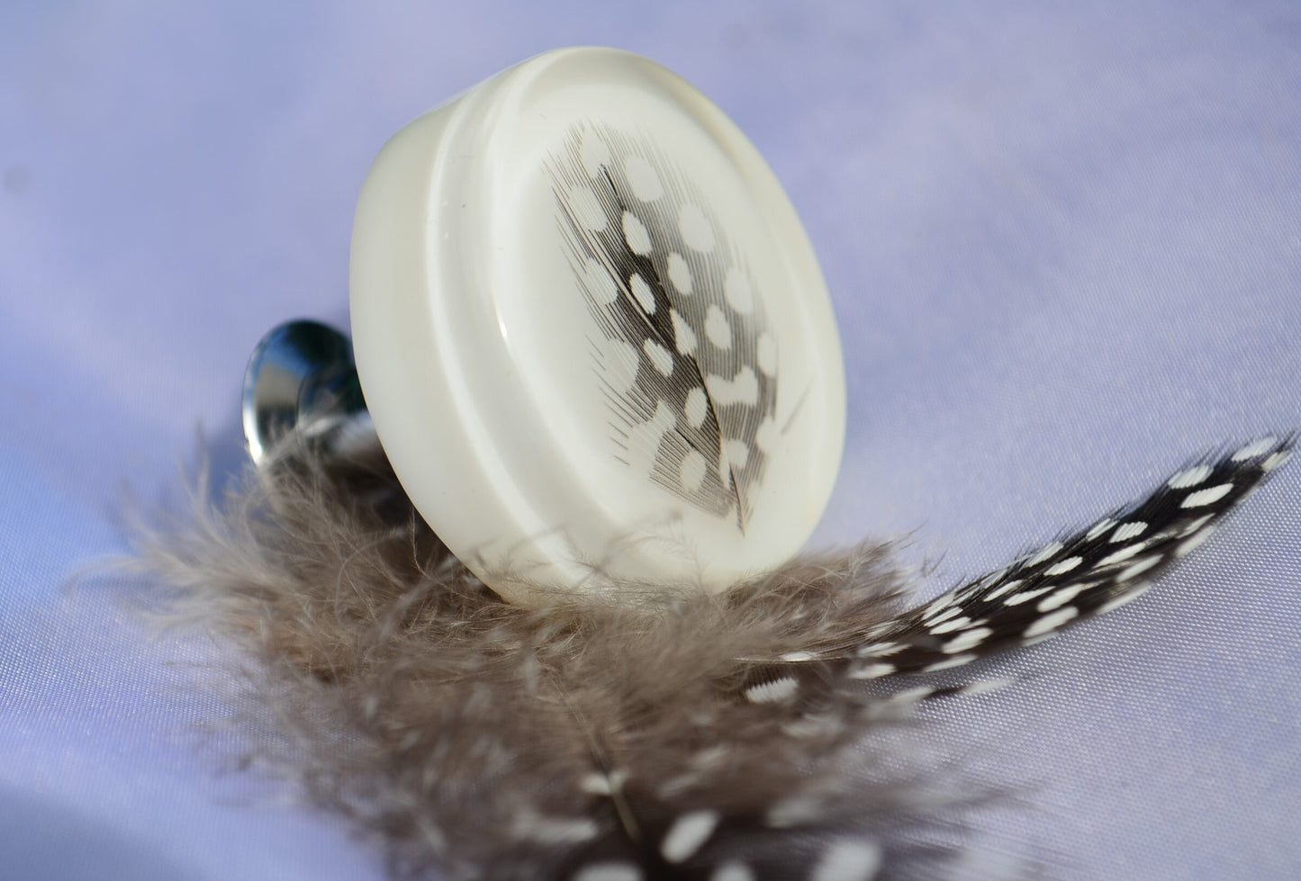 Very delicate feather black and white cabinet knob, Special gift for her,