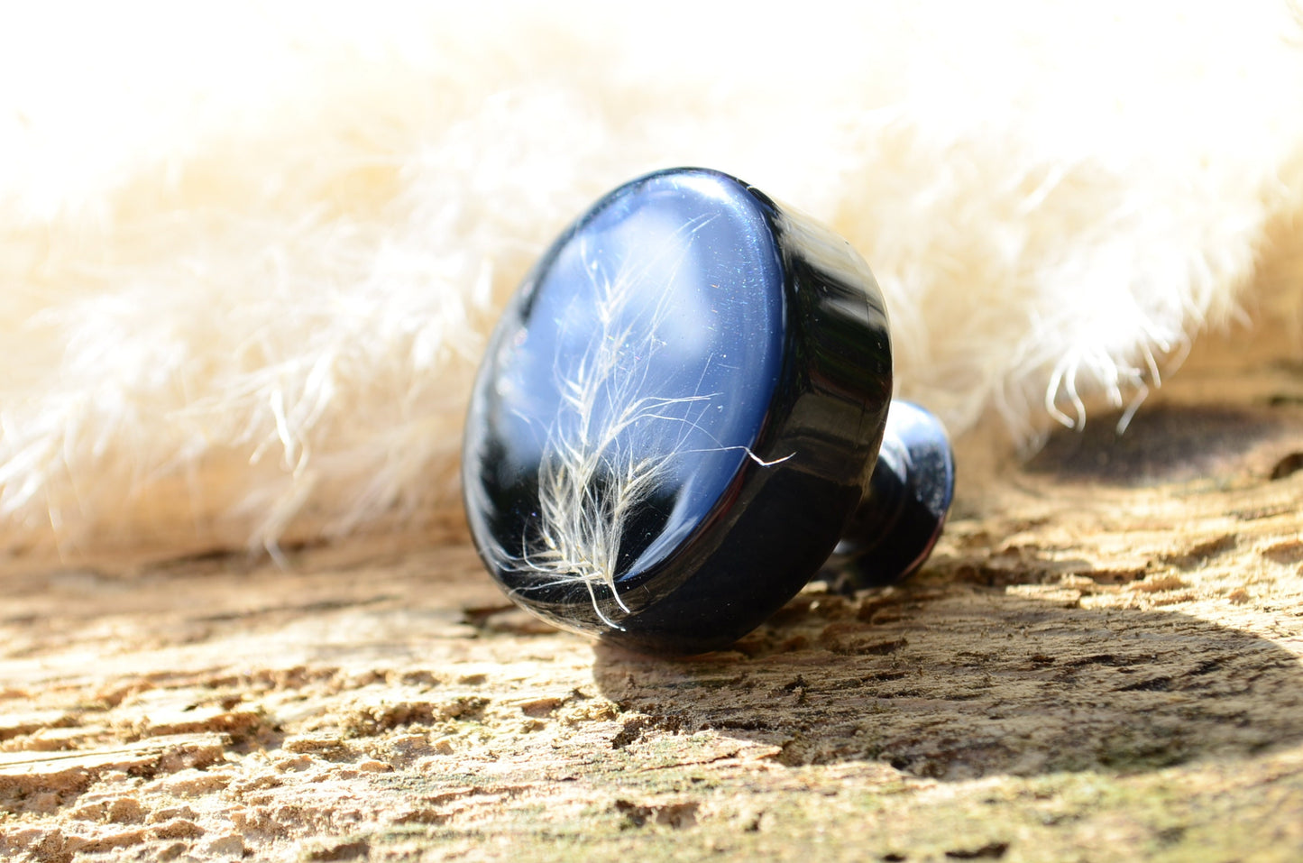 Real delicate grass in cabinet knob in elegant a black version, Summer gift