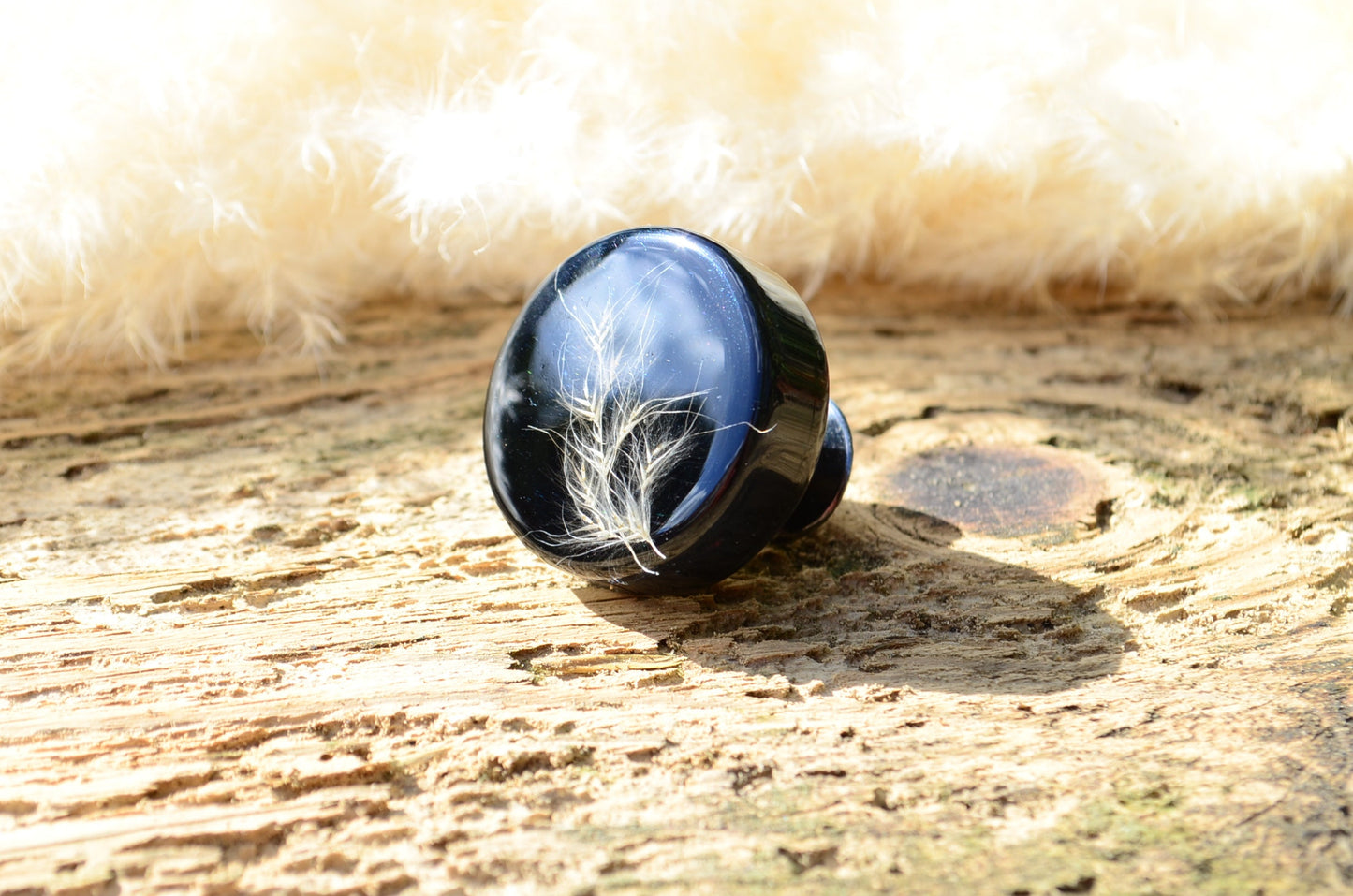 Real delicate grass in cabinet knob in elegant a black version, Summer gift
