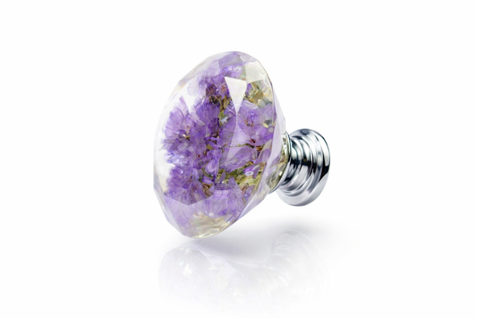 Big Diamond Shape Furniture Knob With Real Purple Flower - Special Gift