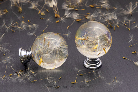 Handmade botanical drawer knob with real flower