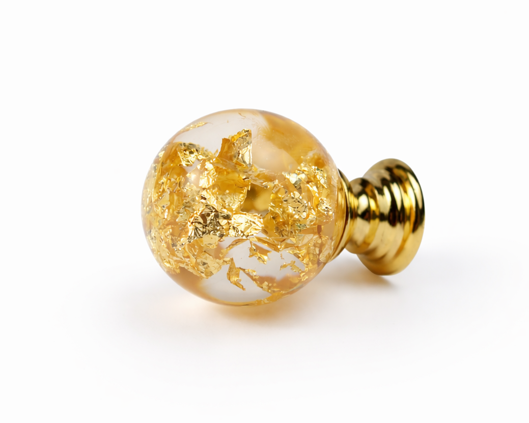 Gold Leaf Resin Cabinet Knob – Luxury Handmade Drawer Knob with Real Gold Flakes