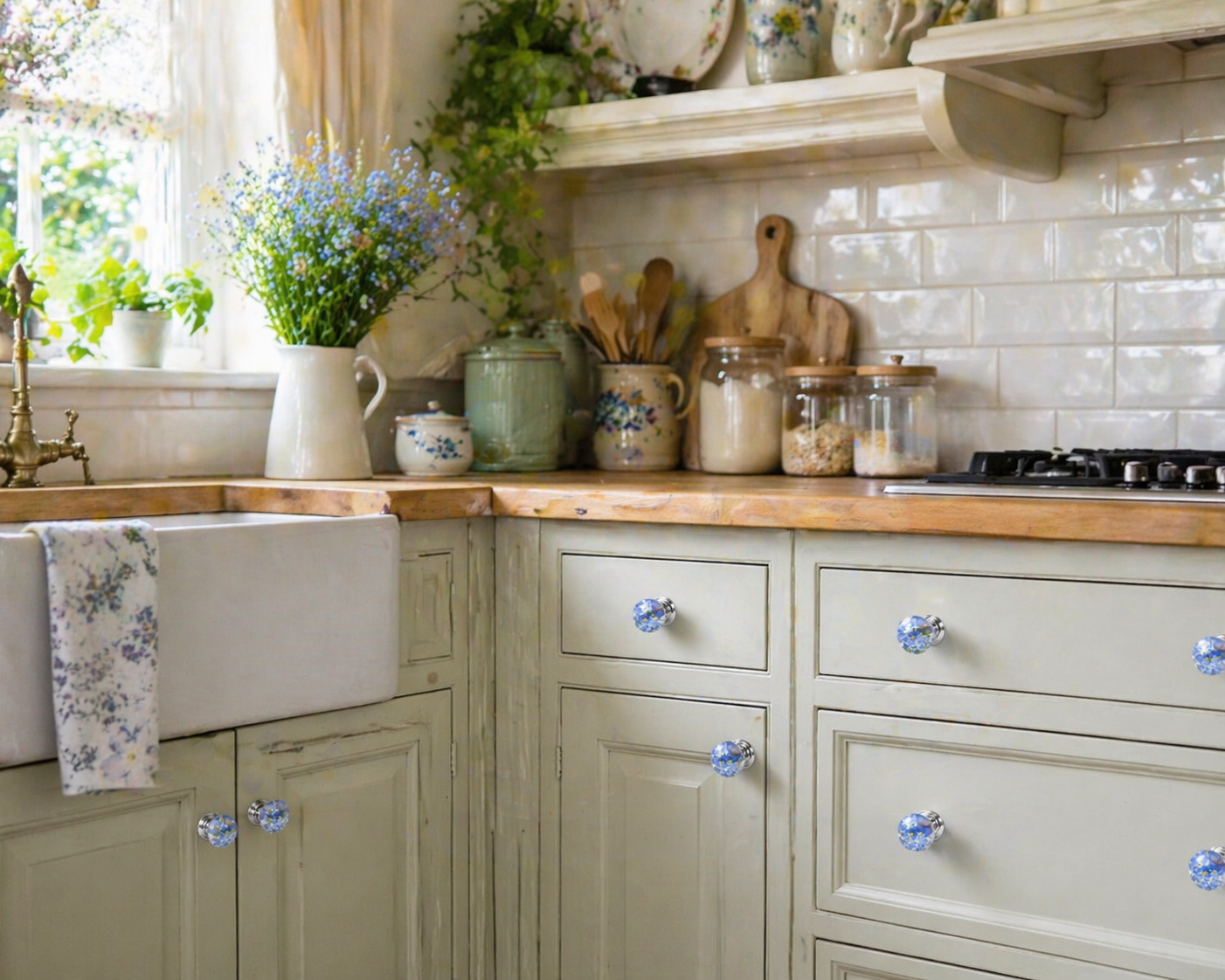 Cozy farmhouse kitchen with floral accents