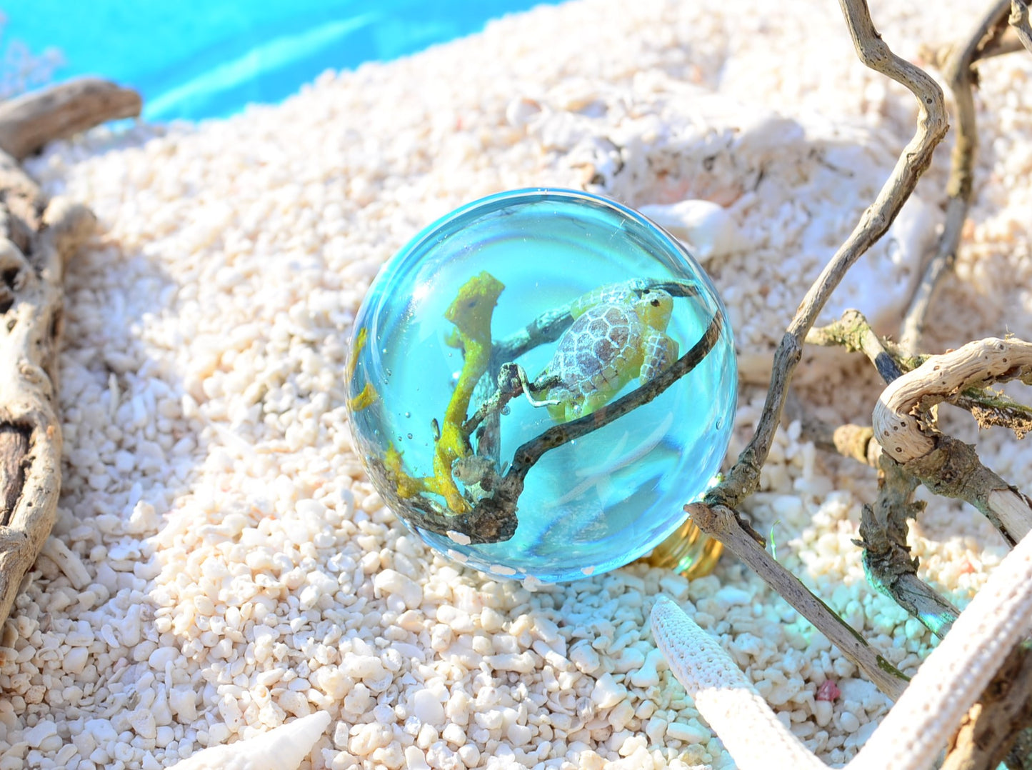 Sea turtle resin cabinet knob in blue epoxy – ocean inspired coastal drawer hardware