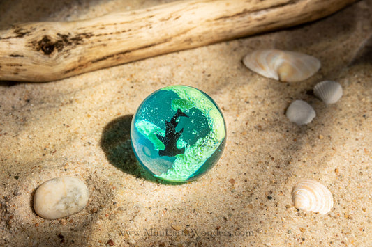 Handmade shark resin cabinet knob in blue epoxy – ocean inspired coastal drawer hardware