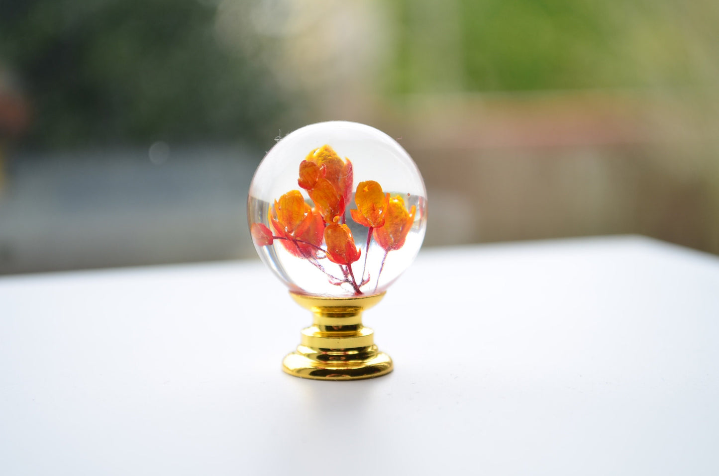 Dresser knobs with orange and yellow real flower. Resin Furniture Knobs.Door knobs