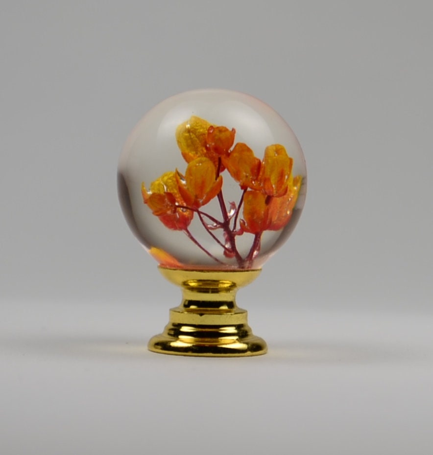 Dresser knobs with orange and yellow real flower. Resin Furniture Knobs.Door knobs