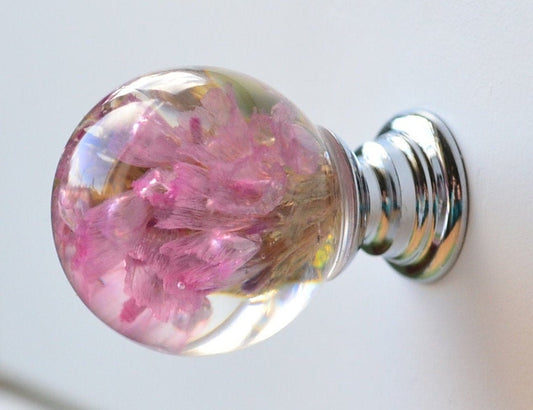 Real Pink Flower Drawer Knobs, Decorative pull, Room Decor, Boho Style
