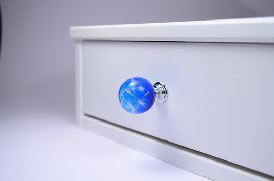 Door Knobs , Real Dandelion Seeds Drawer Dresser , Furniture Knobs Handmade Gift Blue Knobs