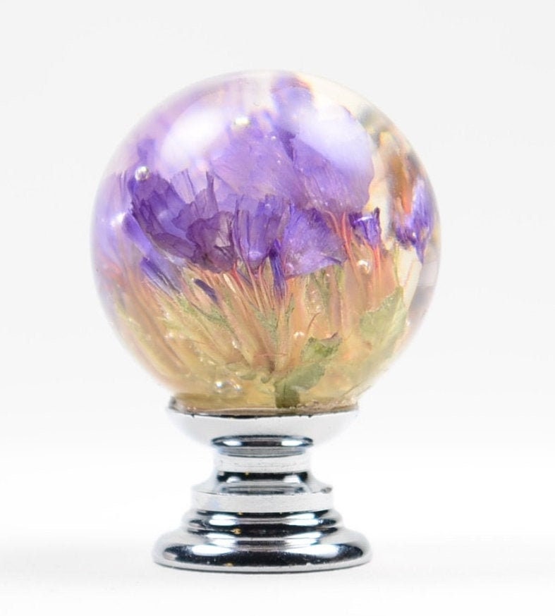 Dresser Knob with Real Purple Flower,Furniture Knobs,Drawer Pulls,Kitchen Cupboard Handles, Home decor