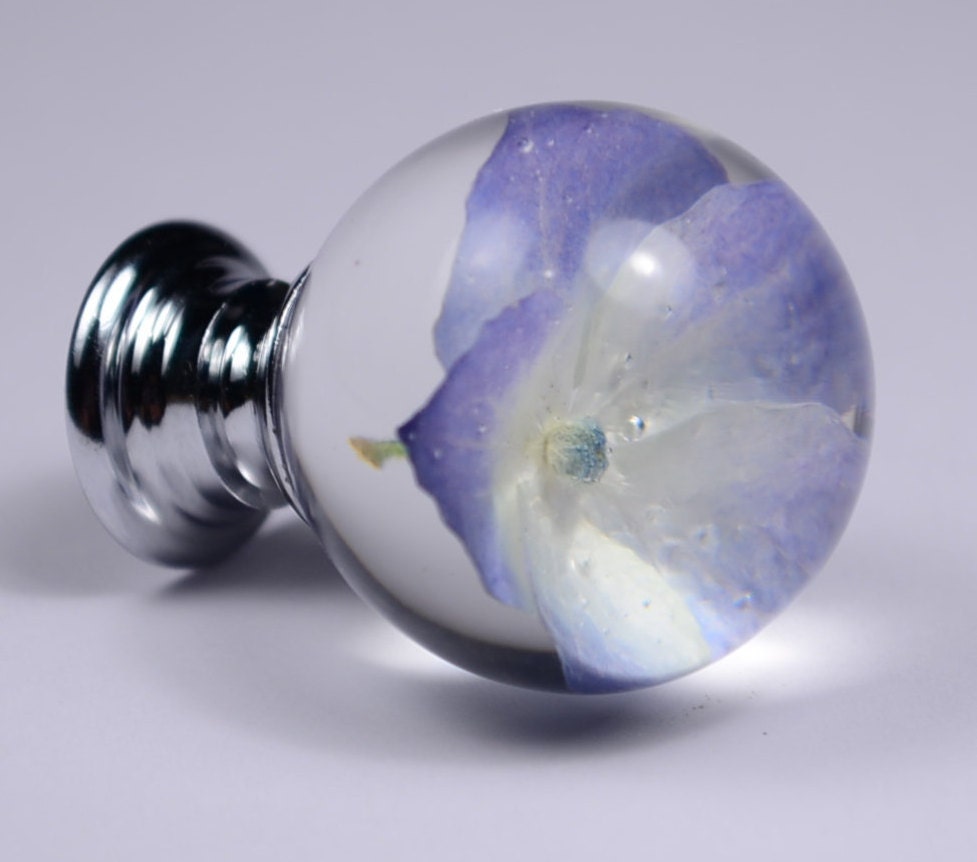 Blue Hydrangea Real Flower Resin Furniture Knobs , Cabinet Handmade Knobs , Special Christmas Gift for Her