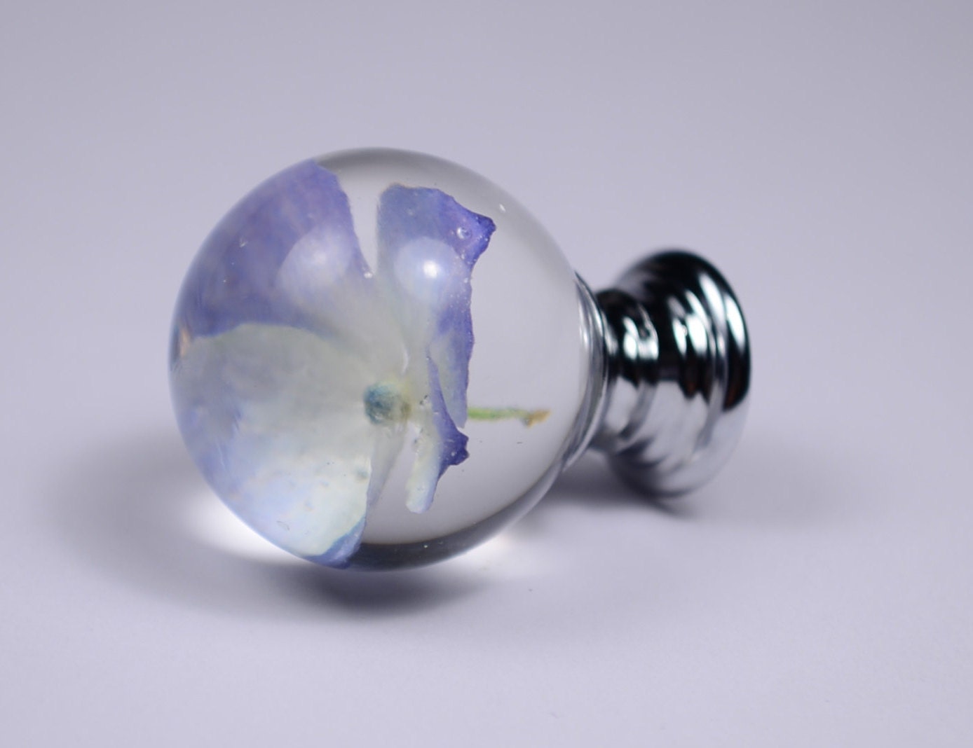 Blue Hydrangea Real Flower Resin Furniture Knobs , Cabinet Handmade Knobs , Special Christmas Gift for Her