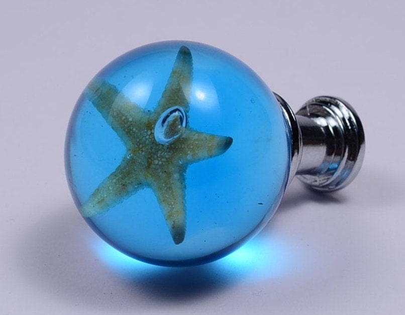 Starfish drawer knob, Ocean blue furniture knobs,