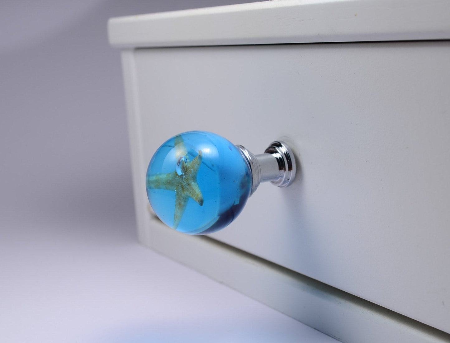 Starfish drawer knob, Ocean blue furniture knobs,