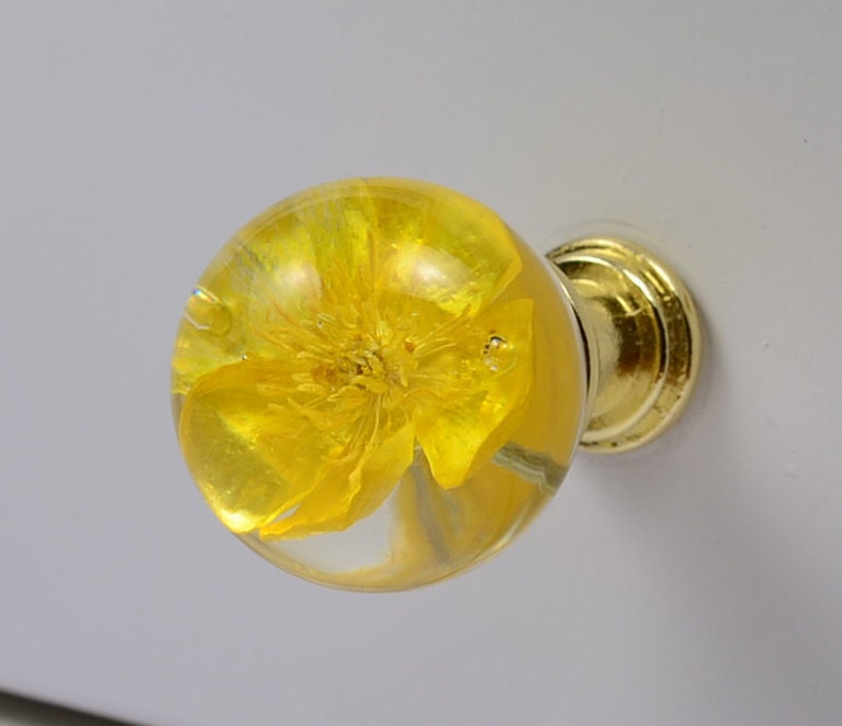 Buttercup Real flower in Resin Furniture Knobs Drawer knobs Cabinet Pull sphere size 30mm