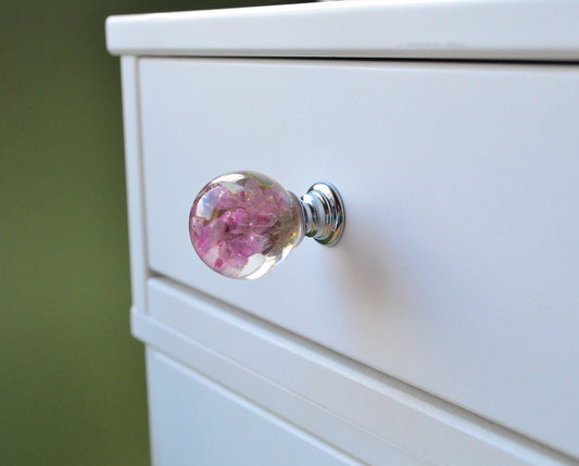 Real Pink Flower Drawer Knobs, Decorative pull, Room Decor, Boho Style