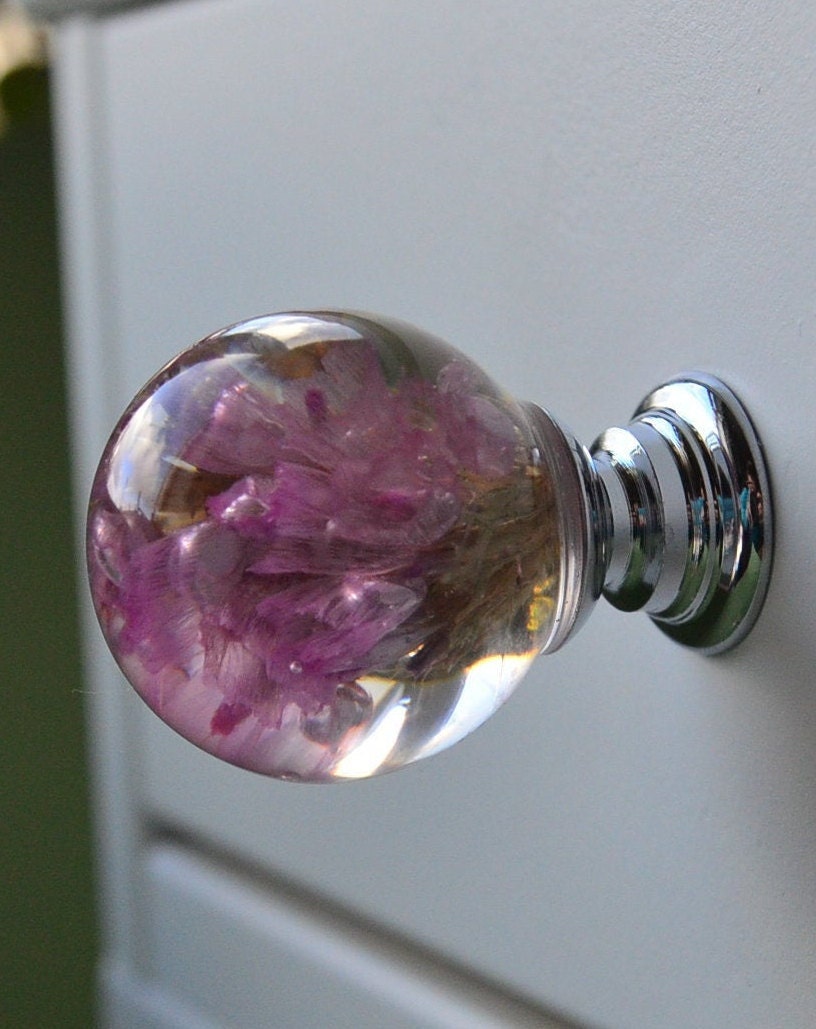 Real Pink Flower Drawer Knobs, Decorative pull, Room Decor, Boho Style