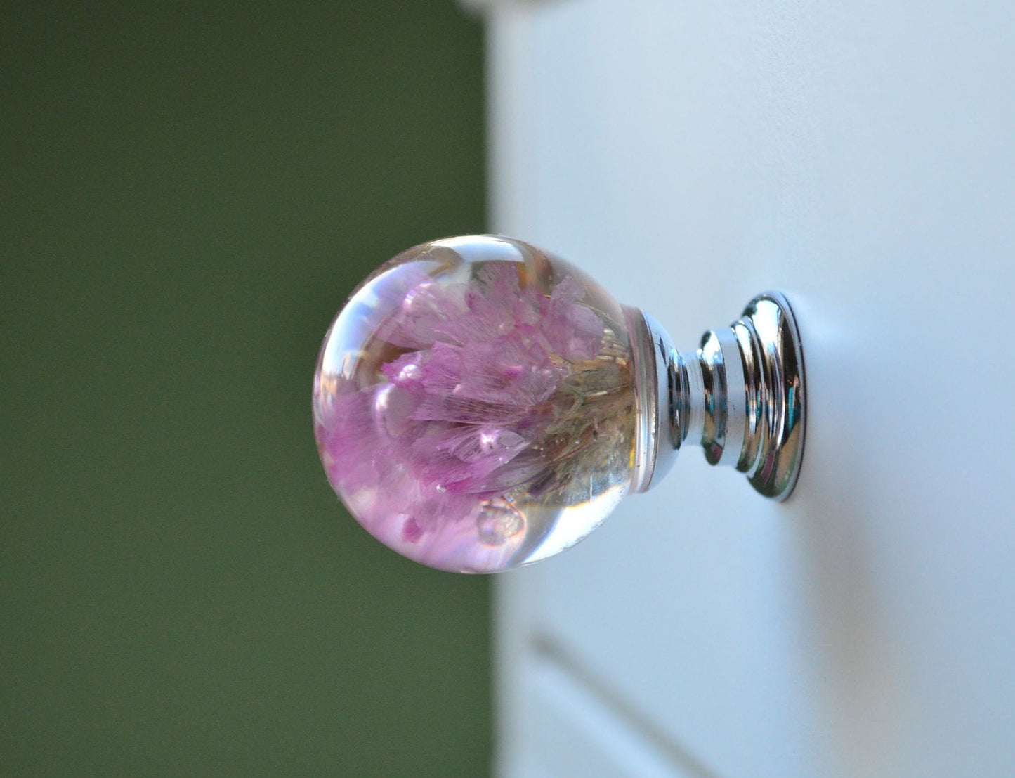 Real Pink Flower Drawer Knobs, Decorative pull, Room Decor, Boho Style