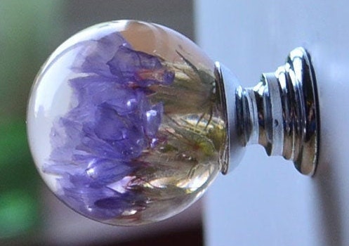 Dresser Knob with Real Purple Flower,Furniture Knobs,Drawer Pulls,Kitchen Cupboard Handles, Home decor