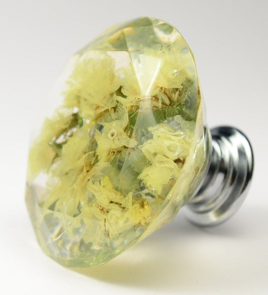 Furniture Knobs with light yellow Real flower in resin , Large Drawer knobs , Diamond shape , Kitchen Cupboard Handles , Gifts for Wife