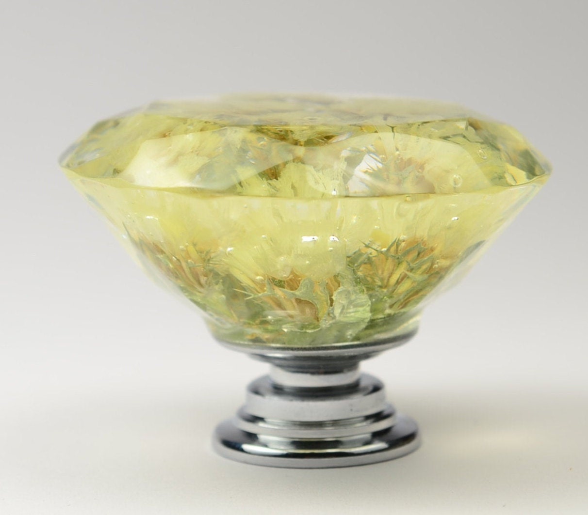 Furniture Knobs with light yellow Real flower in resin , Large Drawer knobs , Diamond shape , Kitchen Cupboard Handles , Gifts for Wife