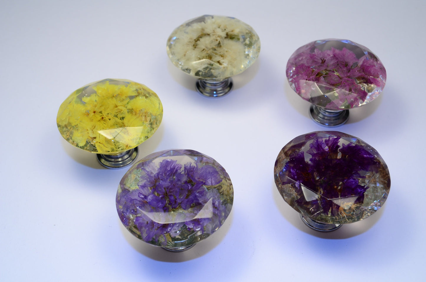 Gift Set of 5 Real Flower Resin Drawer Knobs, Drawer Pulls,  Home Decor ,  personalized gifts for mom