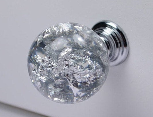 Home gifts , Drawer Knobs with Silver Flakes, Furniture knobs handmade from resin. Mid century modern drawer knobs