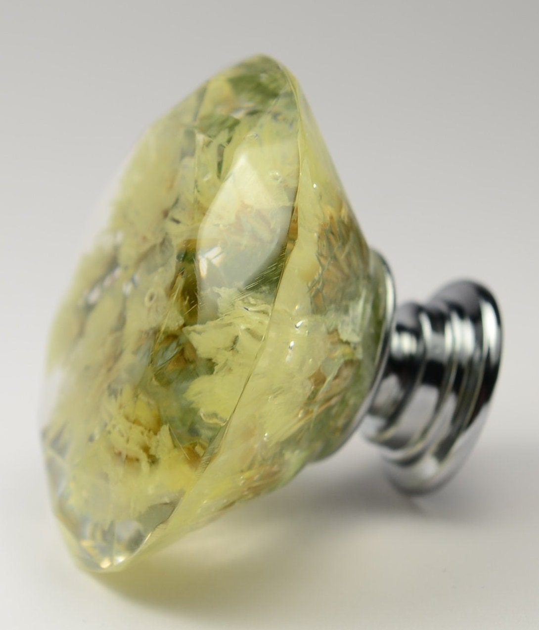 Furniture Knobs with light yellow Real flower in resin , Large Drawer knobs , Diamond shape , Kitchen Cupboard Handles , Gifts for Wife