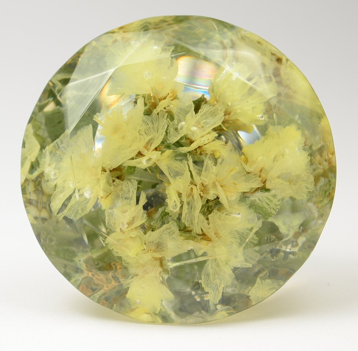 Furniture Knobs with light yellow Real flower in resin , Large Drawer knobs , Diamond shape , Kitchen Cupboard Handles , Gifts for Wife