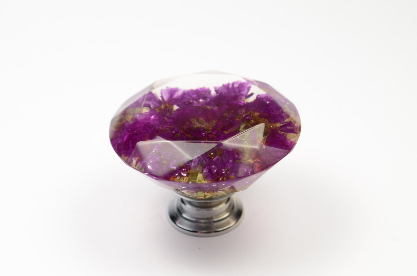 Resin Furniture Knobs with Dark Purple Real flower,Large Drawer knobs,Diamond shape,Kitchen Cupboard Handles, Home decor, Flowers Decoration