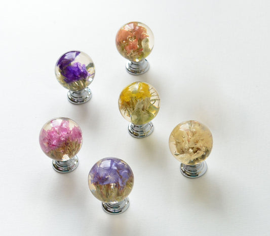 Set of 6 Real Flower Resin Drawer Knobs 28mm, Personalized Gifts ,  , Door Knobs , Gift for her