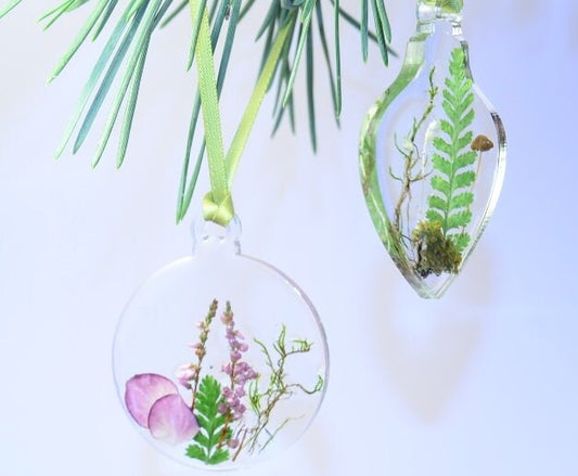 Set of 3 Christmas ornaments , Handmade Christmas Decoration with real plants