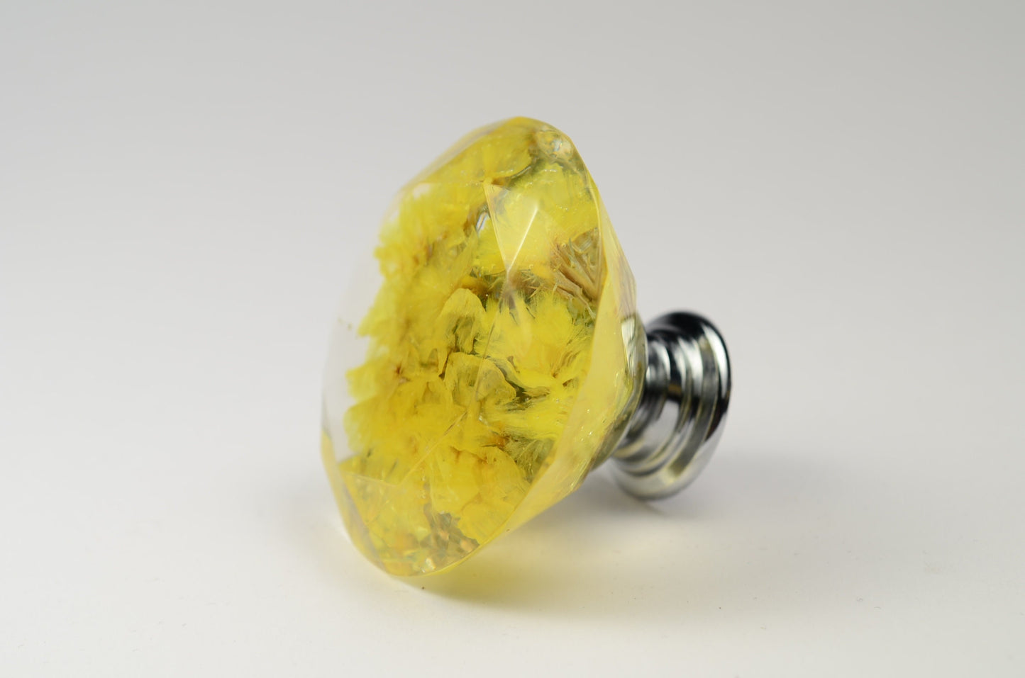 Furniture Knobs with yellow Real flower in resin , Large Drawer knobs , Diamond shape , Kitchen Cupboard Handles , Gifts for Wife