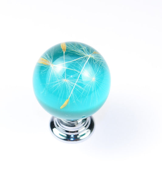 Real Dandelion Seeds Drawer Dresser Furniture Turquoise Knobs, Handmade Gift Door Knobs, Knobs for dresser, Elegant and Stylish Home