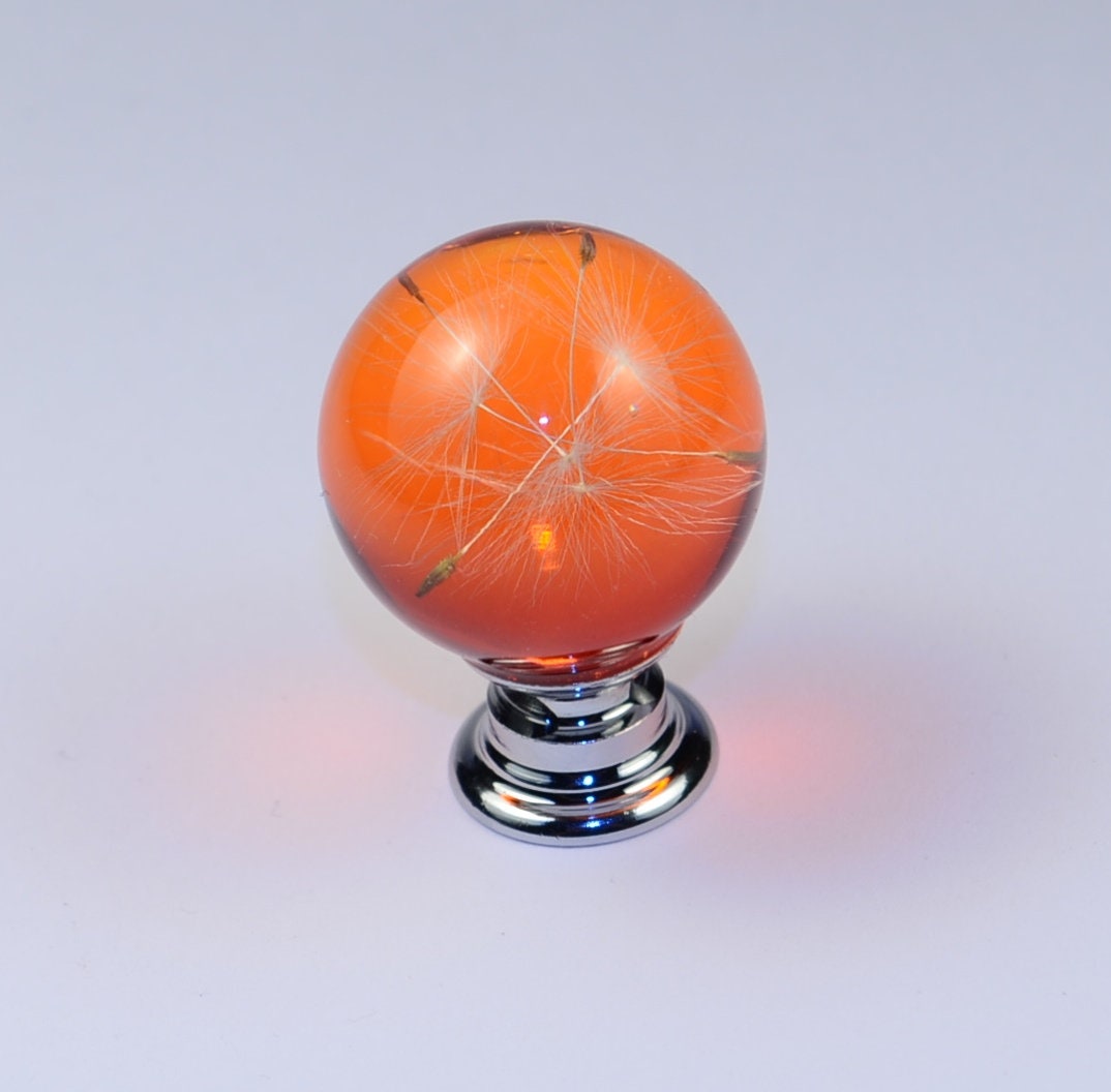 Real Dandelion Seeds Drawer Dresser Furniture Orange Knobs Handmade Gift Knobs