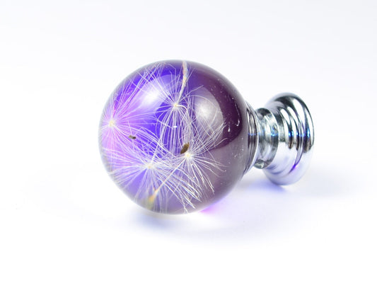 Real Dandelion Seeds Drawer Dresser Furniture Purple Knobs Handmade Gift Knobs